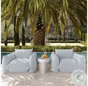 Saint Tropez Pearl and Blue Striped Stuffed Performance Fabric Outdoor Arm Chair