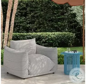 Saint Tropez Pearl and Black Striped Stuffed Performance Fabric Outdoor Arm Chair