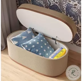 Olivier Ivory Boucle Oval Storage Ottoman
