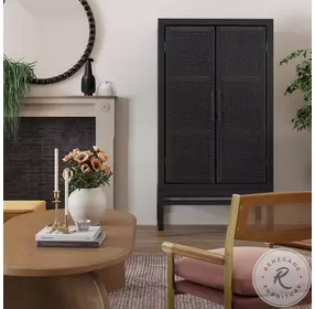 Amara Charcoal Woven Rattan Bar Cabinet