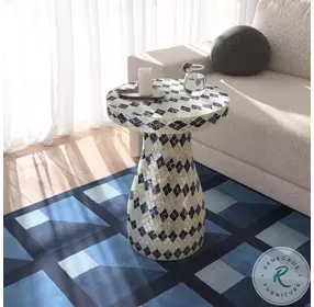 Halio Cream And Blue Checkered Shell Side Table