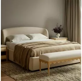 Oodle Cream Performance Fabric Upholstered Bed Bench