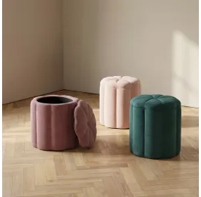 Fleur Pink Performance Fabric Upholstered Round Storage Ottoman