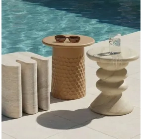 Thyme Travertine Round Outdoor Concrete Top Side Table