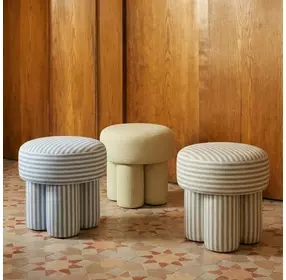 Masha Khaki and White Performance Fabric Upholstered Accent Stool