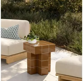 Alma Orange Square Outdoor Concrete Top Side Table