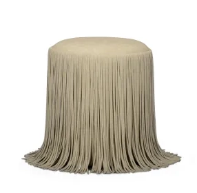 Shag Me Distressed Tan Upholstered Round Ottoman