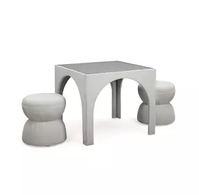 Tomlin Cream Performance Fabric 35" Square Game Table and Round Ottoman Set of 2