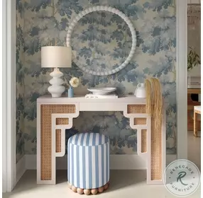 Dex Blue And White Striped Linen Ottoman