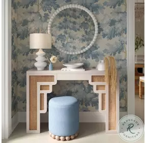 Dex Faded Blue Upcycled Fabric Ottoman