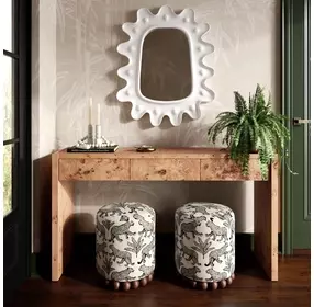 Dex Cream Leopard Jacquard Ottoman