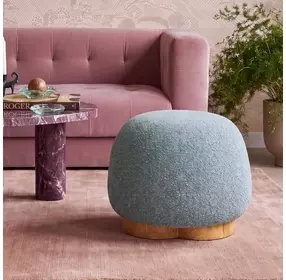 Oopa Blue Performance Boucle Upholstered Swivel Round Ottoman