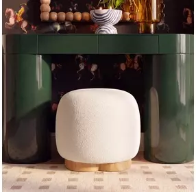 Oopa Cream Performance Boucle Upholstered Swivel Round Ottoman
