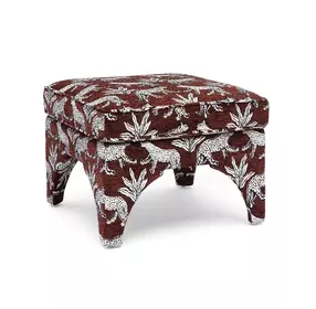Raji Brown and White Performance Fabric Upholstered Square Ottoman