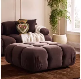 Calliope Dark Brown Performance Velvet Upholstered Square Modular Ottoman