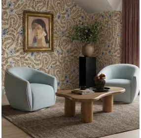 Jordan Baby Blue and Cream Performance Fabric Upholstered Swivel Accent Chair