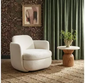Wolfie Cream Performance Fabric Upholstered Swivel Accent Chair