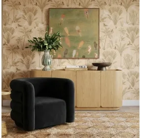 Curves Black Performance Fabric Upholstered Swivel Accent Chair