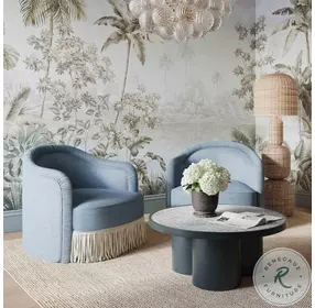 Pamela Faded Blue Recycled Fabric Tassel Lounge Chair