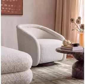 Rory Cream Performance Boucle Upholstered Swivel Clarke Accent Chair