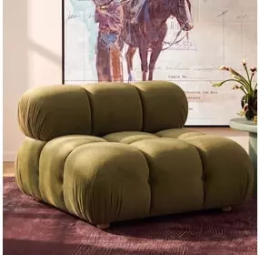 Calliope Olive Green Performance Velvet Modular Armless Chair with Pillow
