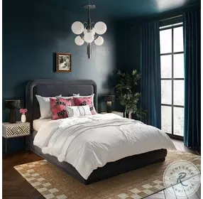 Briella Dark Grey Velvet Queen Upholstered Panel Bed