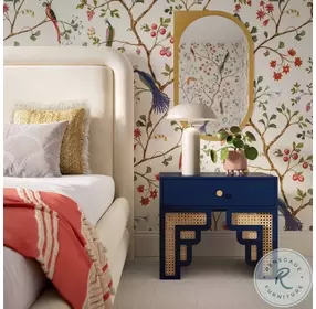 Suzie Navy And Rattan Nightstand