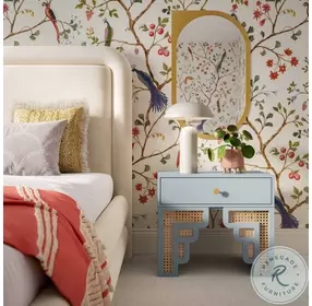 Suzie Pastel Blue And Rattan Nightstand