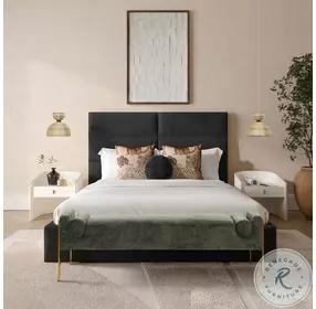 Eliana Black Velvet Queen Upholstered Panel Bed