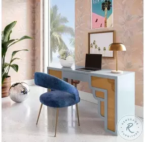 Suzie Pastel Blue and Rattan Desk