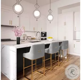 Lisa Grey Pleated Velvet Counter Height Stool