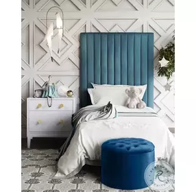 Queen Navy Velvet Storage Ottoman