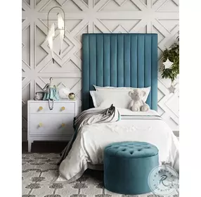 Queen Sea Blue Velvet Storage Ottoman