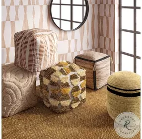 Ember Cream And Natural Woven Pouf