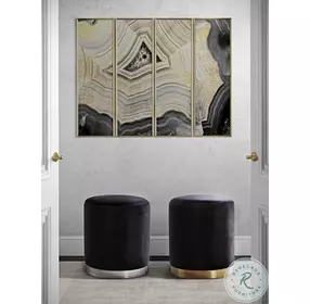 Opal Black Velvet and Gold Metal Ottoman