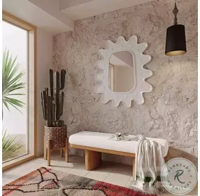 Ollie White Boucle Wooden Bench