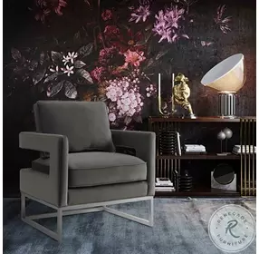 Avery Grey Velvet Chair with Silver Base