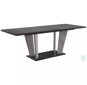 Travertine Dark Oak and Gray Marble Extendable Dining Room Set