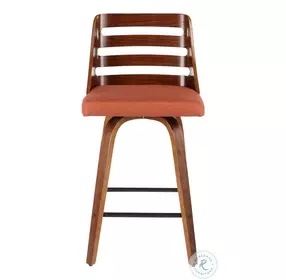 Trevi Walnut Wood And Orange Fabric Counter Height Stool Set Of 2