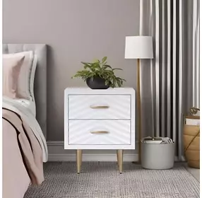 Trixie White and Gold 2 Drawer Nightstand