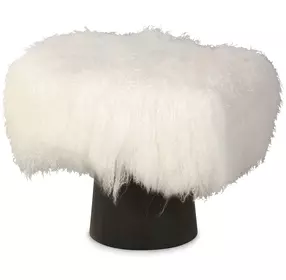 Tara Shaw White Upholstered Pompiduo Italian Mongolian Lamb Stool