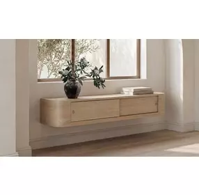 Round Off Natural Rectangular Floating Console Table