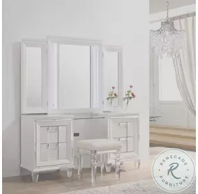 Charlotte White And Silver Vanity Set With LED Light