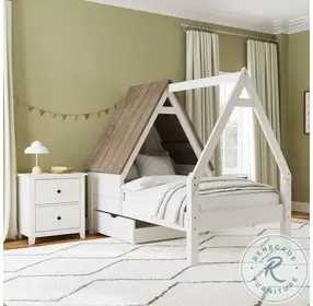 Lodge Cookies and Cream Twin Storage Window Bed with Half Roof