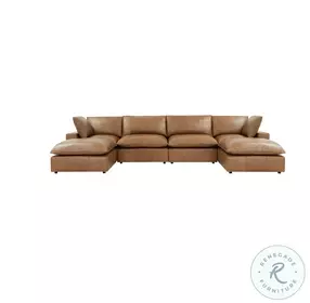 Cali Cognac Brown Leather Modular U- Chaise Sectional