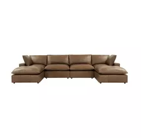Cali Cognac Brown Leather Modular U- Chaise Sectional