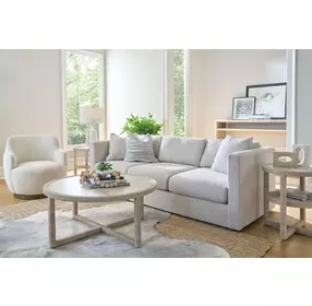 Azure Abaca and Travertine Round Cocktail Table