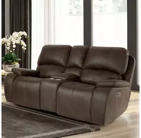 Brookings Brown Power Reclining 79" Console Loveseat Power Headrest And Footrest