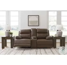 VonRyan Tobacco Power Reclining Console Loveseat with Adjustable Headrest