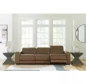 Rally-Up Caramel Leather 3 Piece Modular Power Reclining Sectional Sofa with USB Charging